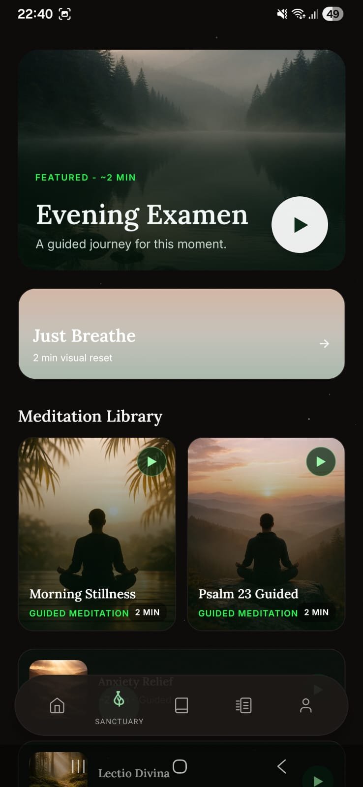 Selah Sanctuary meditation screen